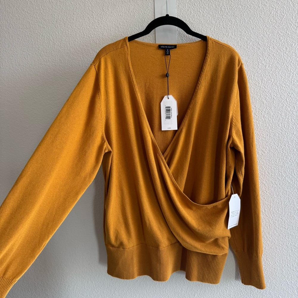 NWT Universal Standard Statement Wrap Sweater Dried Saffron Yellow Cotton 14-16 - Picture 4 of 13